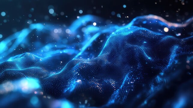 Digital particle wave forming abstract futuristic technology network