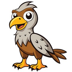 Cartoon Brown Eagle Character, Big Eyes, Yellow Beak, Cartoon Bird, Art