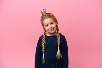 Little princess with crown isolated on pink background