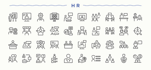 HR icon set. Web icons pack. Contains such icons as work, employment, resources, employee, recruitment. Editable vector illustration. Recruitment vector line icon set.