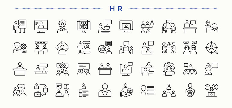 HR icon set. Web icons pack. Contains such icons as work, employment, resources, employee, recruitment. Editable vector illustration. Recruitment vector line icon set.