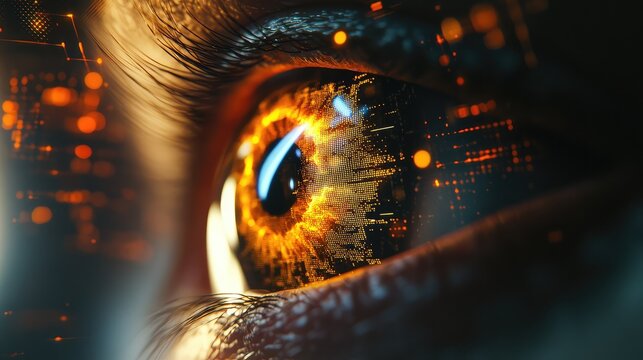 Human eye connecting with digital data and ai technology
