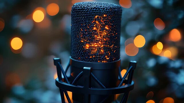 Dynamic microphone captures the essence of music in a cozy studio with warm lights and great vibes
