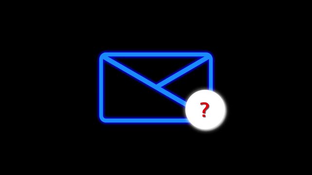 Blue Neon Envelope Icon with animated White Notification Dot on Black Background email message.Animated blue neon envelope icon with white notification dot forming dynamic email and messaging visuals.