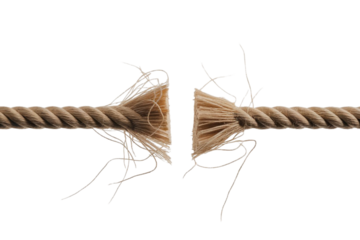 Stressed frayed rope depicting challenges, limits, pressure or failure, strength and resilience concept