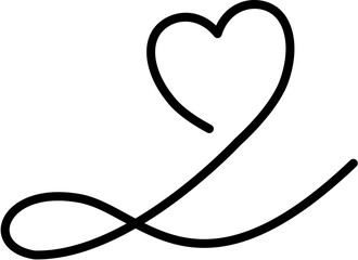 Elegant black line illustration of a stylized heart and flowing loop, symbolizing enduring love and infinite connection; a minimalist graphic concept