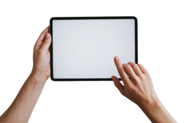 Female hands using a modern tablet with a blank screen for your app or website mockups display