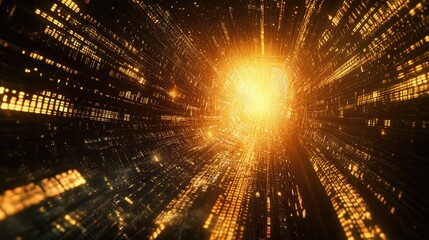 Digital data flowing through abstract light tunnel