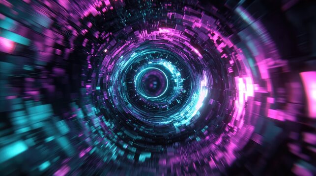Sci fi cyber tunnel with glowing neon lights - Powered by Adobe