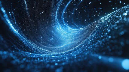 Flowing blue particles creating abstract digital data network