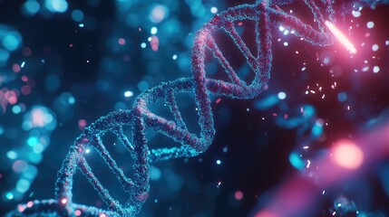 Dna molecule helix glowing in scientific research environment