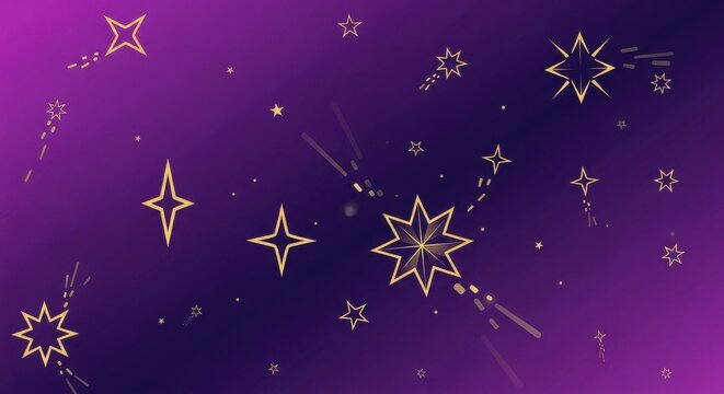 Celestial dreams: a purple gradient sky adorned with golden stars and shimmering trails evokes