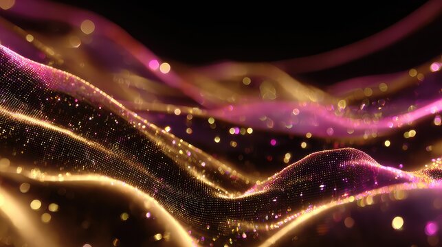 Abstract glowing particle wave flowing digital data