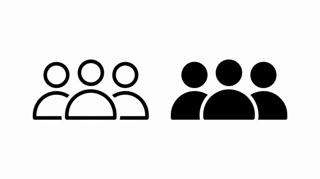 Group of people icon set, including outline and solid filled versions, representing team, user, and social concepts