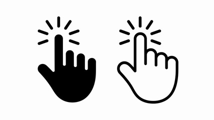 Click hand cursor icon vector illustration set. solid black and outline pointer finger press symbols for web and ui design.