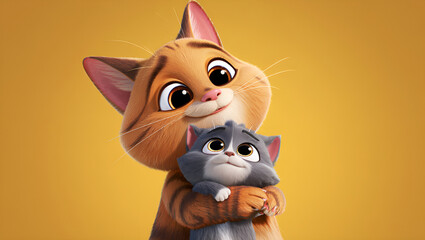 Two friendly cats are hugging each other, Generative AI 
