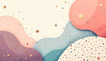 Minimalist New Year abstract composition, pastel gradients, soft organic shapes, golden sparkles, subtle confetti, clean modern layout, vector EPS style, high-end design