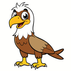 Cartoon Eagle Character with Happy Expression on White Background