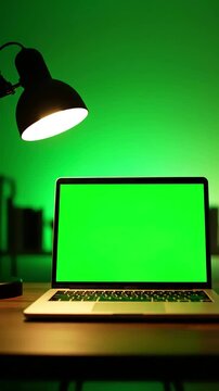 Green Screen laptop computer sitting on a home work desk next to lamp footage shot with red available in 4k and hd download the preview for free scene 3 distortion, overlay, glitch, static noise, scan