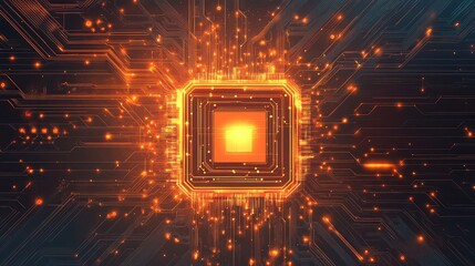 Cpu working with glowing data streams and circuit lines