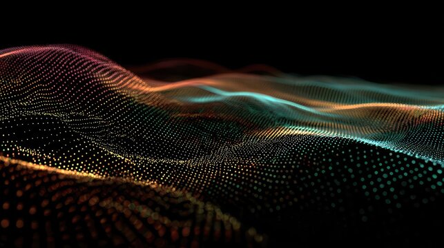 Digital wave particles creating a futuristic data network background