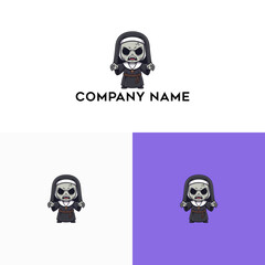 Gothic Cartoon Nun with Skull Face Mascot Logo Vector Illustration for Esport or Halloween