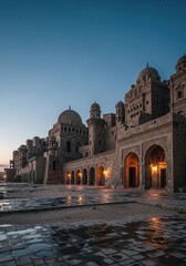 Naklejka premium Night view of ancient mosque architecture, a landmark building in India for tourism and religion