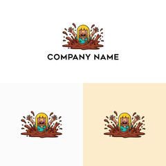 Obraz premium Vibrant cartoon illustration of an ecstatic character joyfully splashing and laughing in a rich, delicious chocolate river, ideal for playful food branding or a lively mascot design