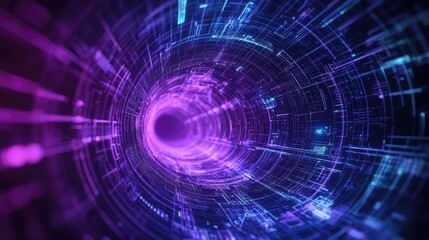 Digital data streaming through futuristic network tunnel