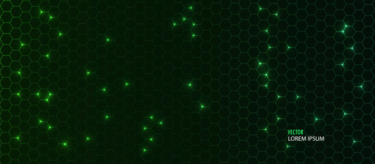 Digital abstract hexagon honeycomb background, realistic vector green bg for futuristic tech, science, game concepts, technology, medicine, bio.