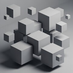 Obraz premium Geometric arrangement of minimalist cubes in a monochromatic grey scale presentation illustration