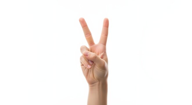 Close-up shot of a hand displaying the number two with the index and middle fingers raised.