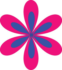 Illustration of stylized flower with six petals in pink and blue isolated on