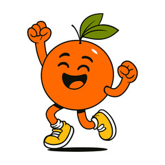 A happy orange mascot is celebrating success