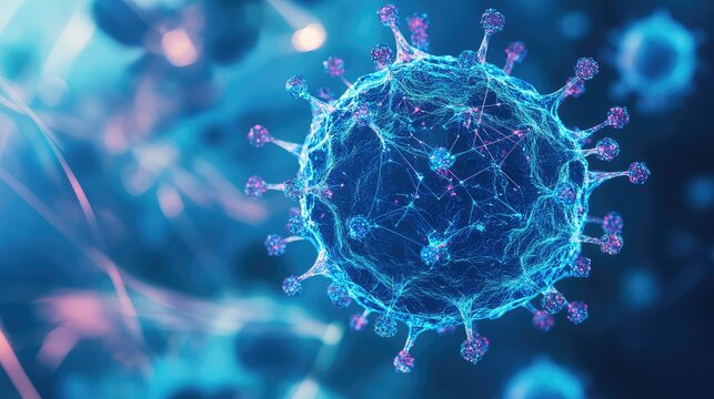 Coronavirus covid 19 particles infecting human body cells