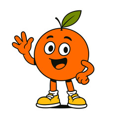 Cartoon orange mascot cheerfully waving hello
