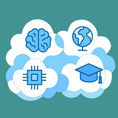 A vector illustration of the cloud computing concept shows a cloud icon representing internet technology for network data storage and communication