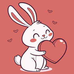 Cute cartoon bunny rabbit holding a pink heart illustration for Valentine's Day or Easter card design