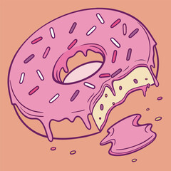 Funny vector illustration of a girl child's face with a big smile, holding a lollipop, designed like a cartoon monster icon