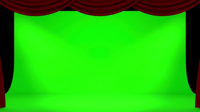 Green Screen real velvet cloth stage silk red curtain open on for theater opera show scenes this opening are shooted camera slow motion cinematic scene 4 with distortion, overlay, glitch, static