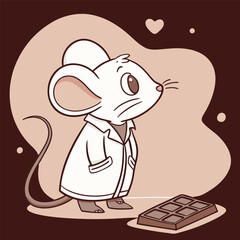 Cute cartoon vector illustration of a happy mouse character with cheese being chased by a fun cat