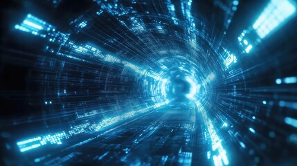 Data bits transferring through abstract digital cyber tunnel