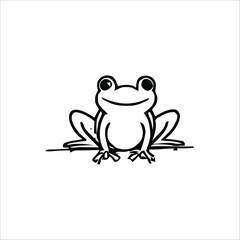Cute cartoon green frog vector illustration with a happy smile sitting isolated on a white background