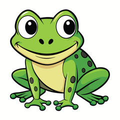 Cartoon Frog with Big Eyes, Smiling, Spotted Skin, on White Background