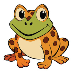 Cartoon Frog with Brown Spots, Green Head, Isolated on White Background