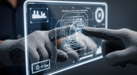 Innovative Construction Worker Utilizing Futuristic BIM Technology, Exploring Building Information Modeling (BIM LOD) for Enhanced Project Management and Design Visualization