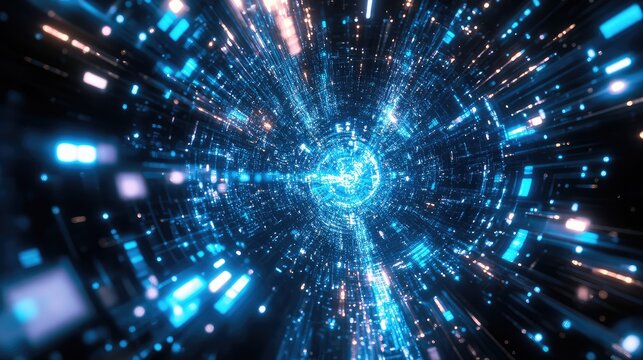 Digital data moving through futuristic cyber tunnel