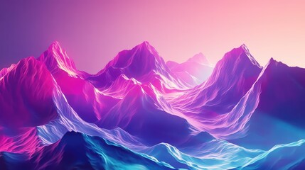 Abstract landscape with vibrant purple pink neon mountains