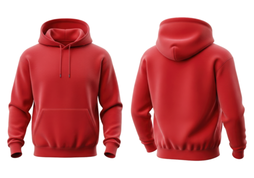 Empty Vibrant Red Pullover Sweatshirt Template for Apparel Branding, Cut Out, Clipping Path, Isolated on a Transparent PNG Background.