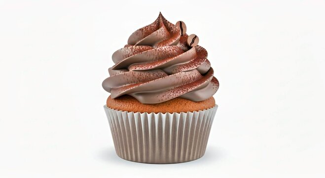 Photorealistic Three Dimensional Cupcake with Coffee Flavored Frosting and Cocoa Powder Dusting